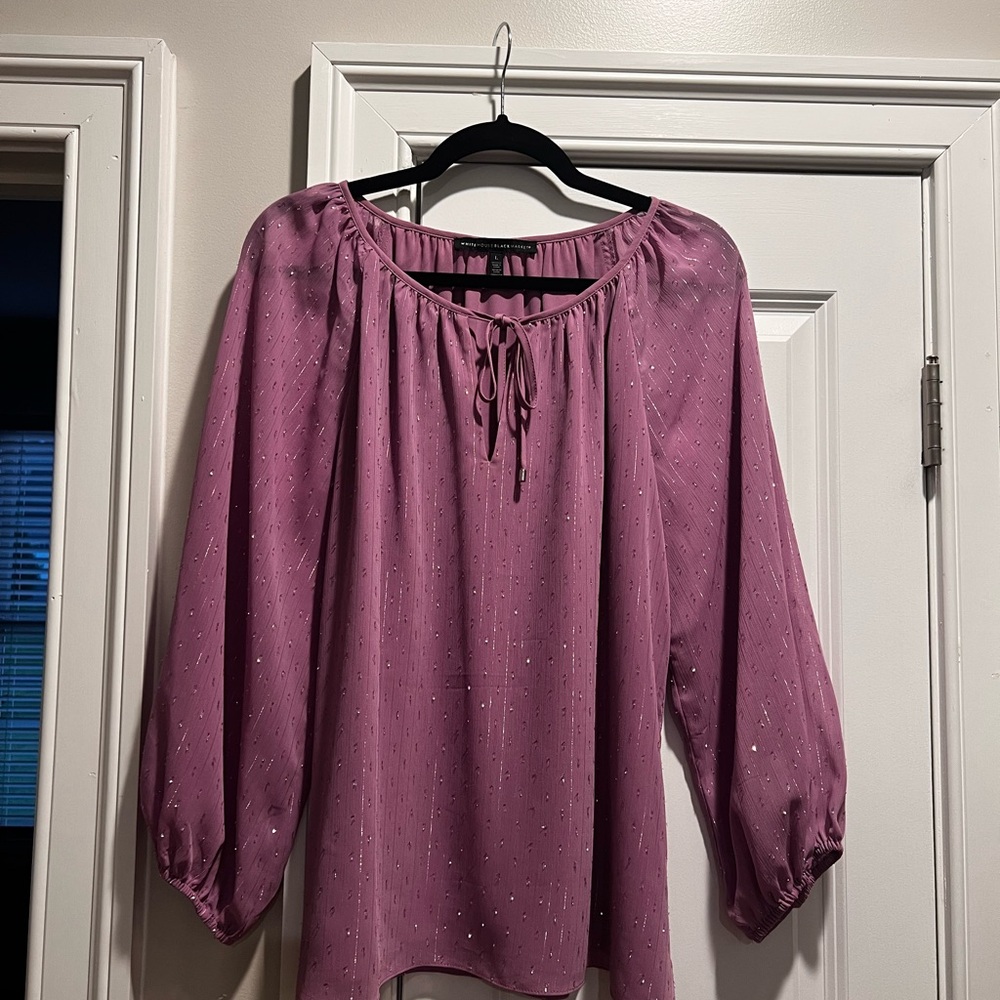 White House Black Market light Purple 3/4 Sleeve Tie Front Blouse